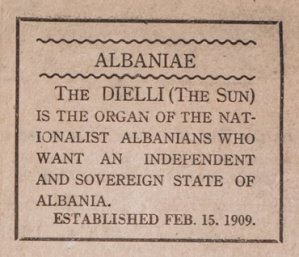 Le journal Dielli (Le soleil), édité en albanais, a vu le jour le 15 février 1909 à Boston (Massachusetts)