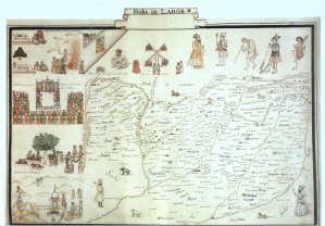 Reproduction de la carte de la région de Lahore par Jean Baptiste Joseph Gentil