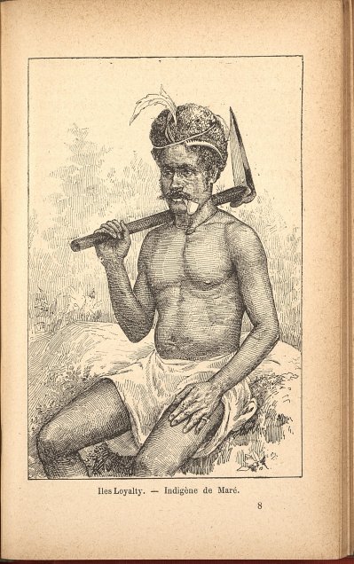 Indigène de Maré, illustration de l'ouvrage La Nouvelle Calédonie et les nouvelles hébrides d'H. Le Chartier (1885)