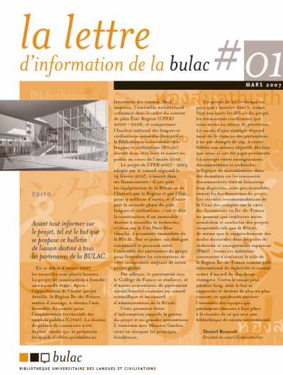 Couverture de la « Lettre d'information de la BULAC » # 1.
